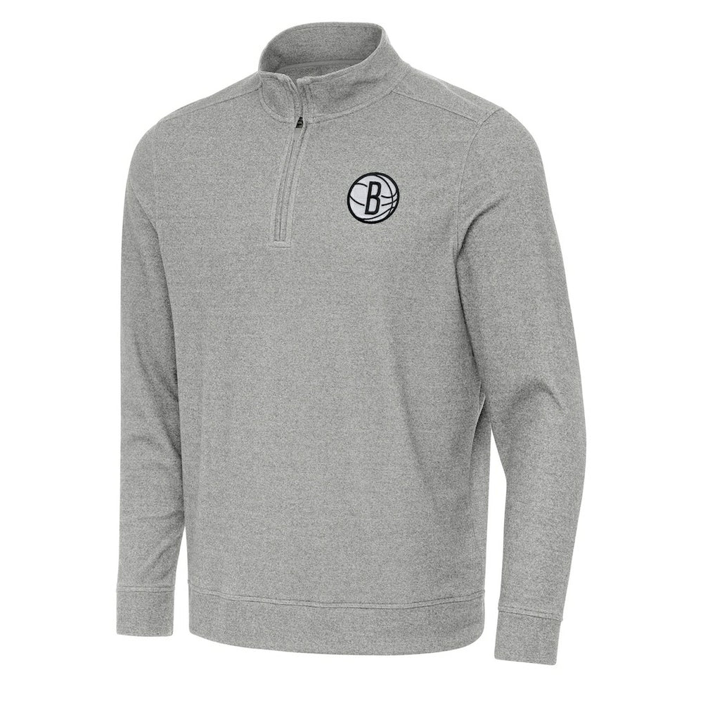 Heather Gray Brooklyn Nets Antigua Subtle Quarter-Zip Sweatshirt | NBA