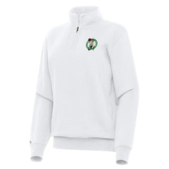 White Boston Celtics Antigua Women's Victory Quarter-Zip Sweatshirt | NBA