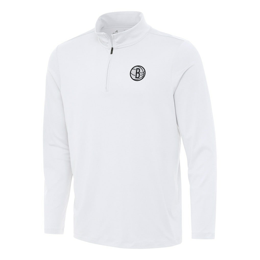 White Brooklyn Nets Antigua Reprocess Quarter-Zip Top | NBA
