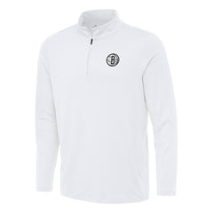 White Brooklyn Nets Antigua Reprocess Quarter-Zip Top | NBA