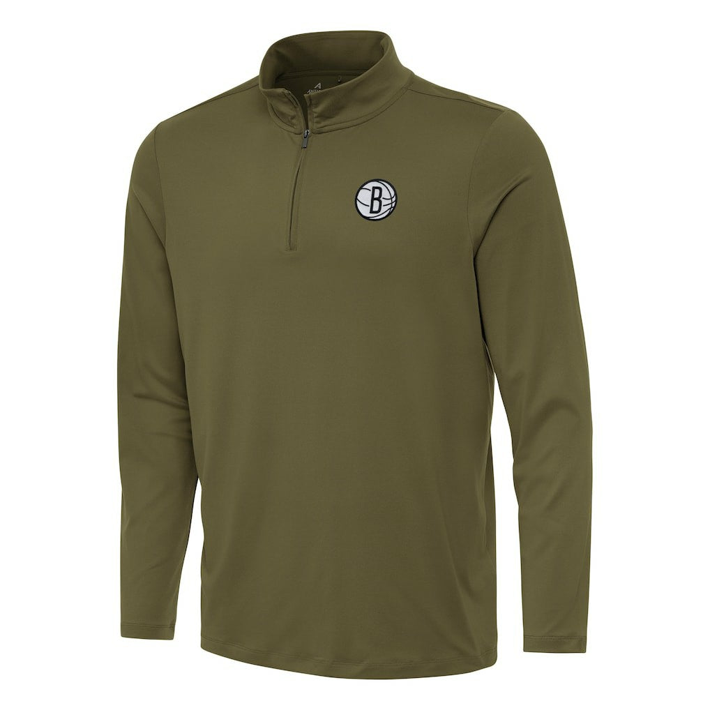 Olive Brooklyn Nets Antigua Reprocess Quarter-Zip Top | NBA