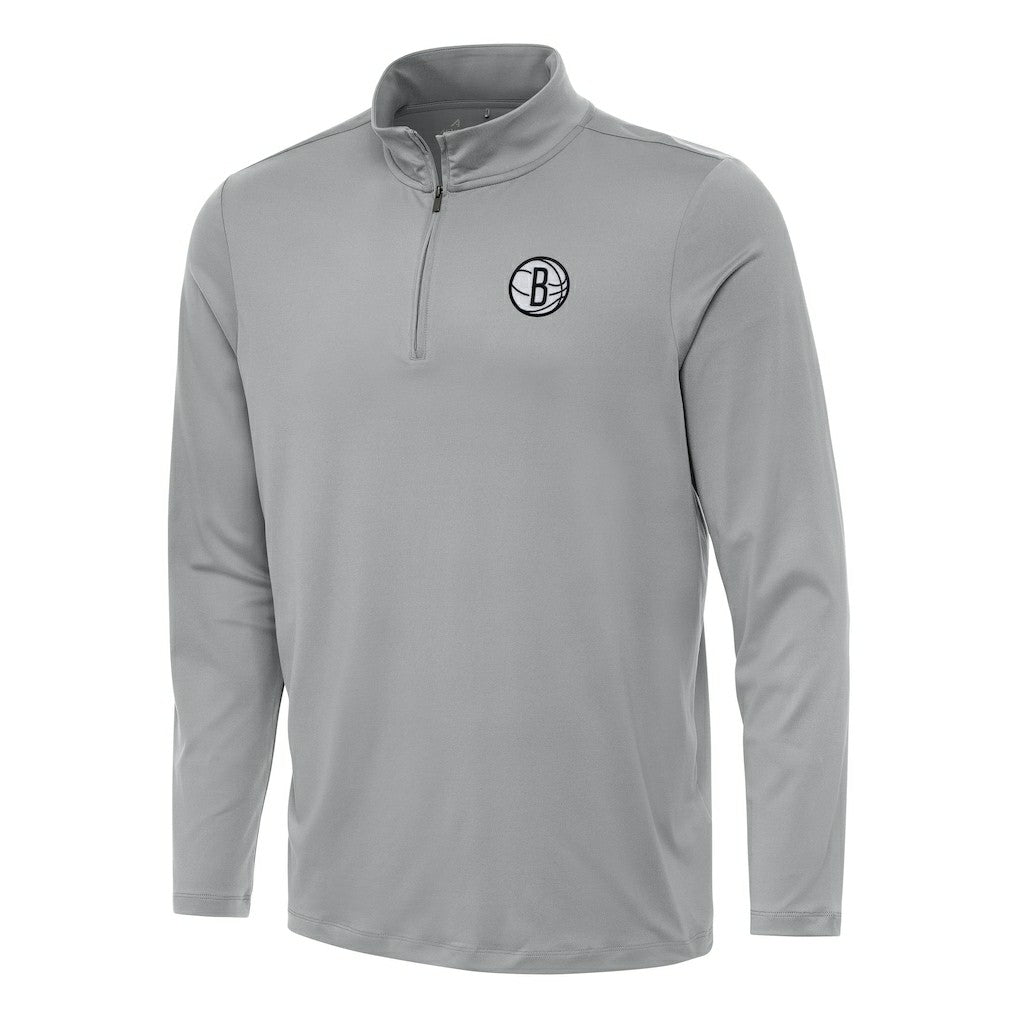 Gray Brooklyn Nets Antigua Reprocess Quarter-Zip Top | NBA