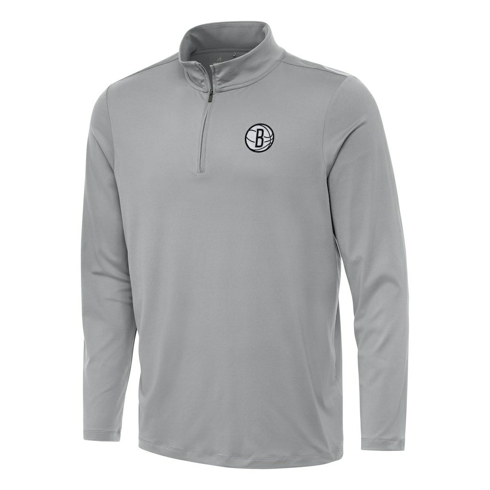 Gray Brooklyn Nets Antigua Reprocess Quarter-Zip Top | NBA