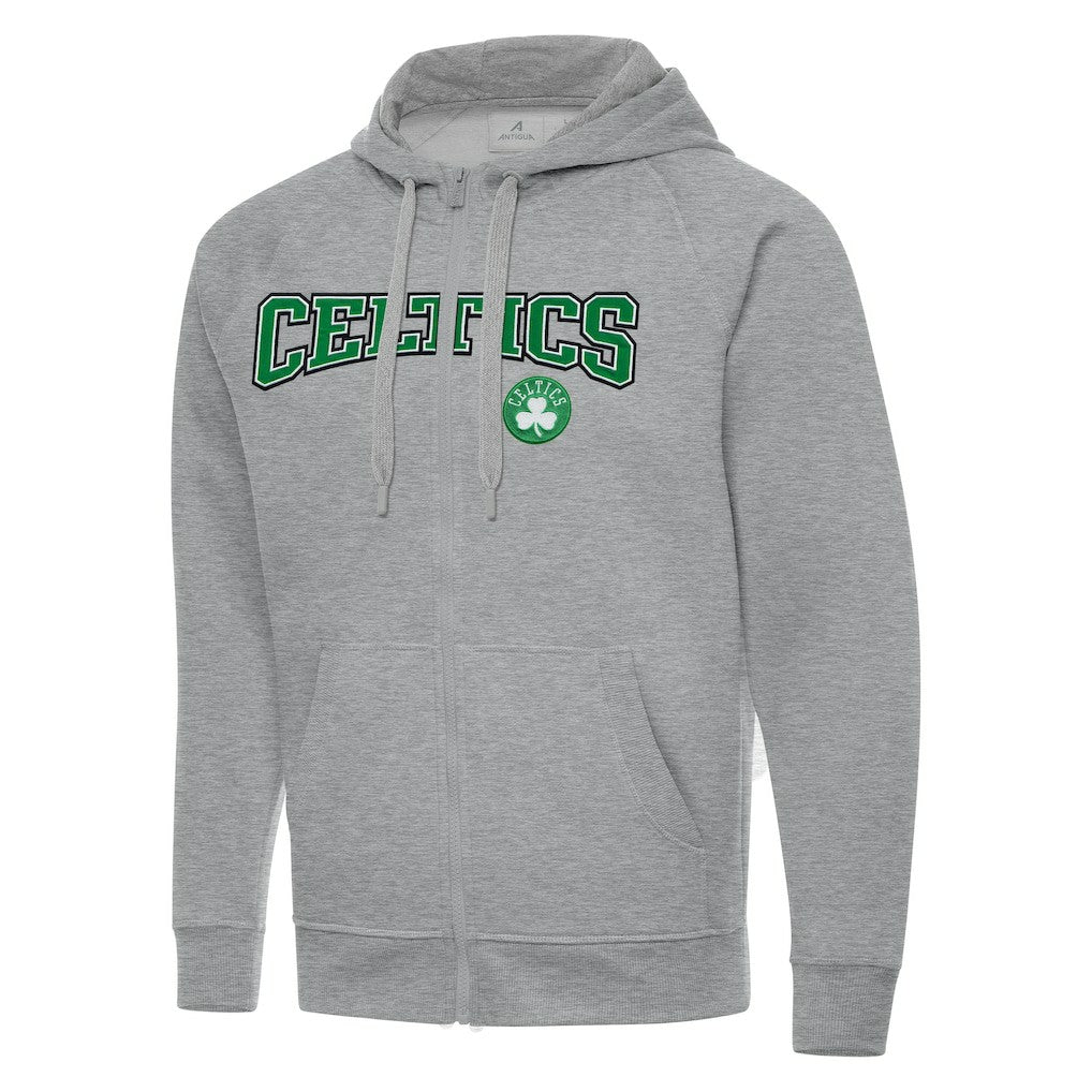Heather Gray Boston Celtics Antigua Big & Tall Victory Full-Zip Hoodie Jacket | NBA