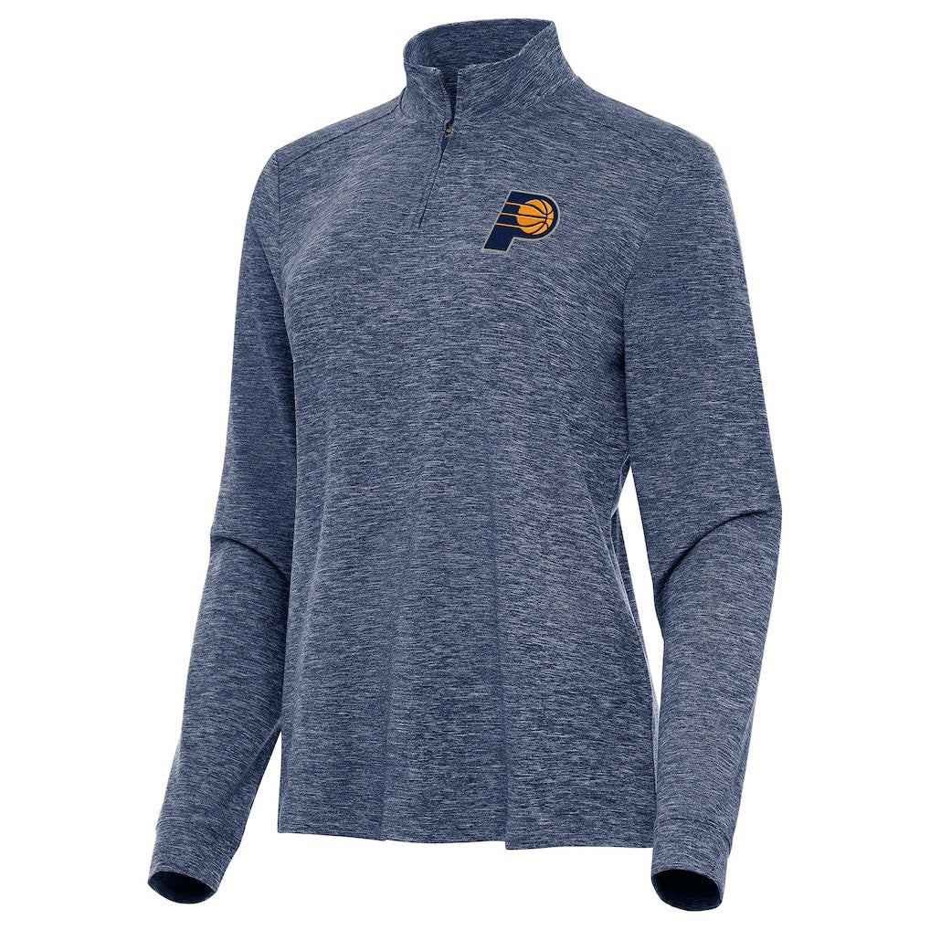 Heather Navy Indiana Pacers Antigua Women's Mentor Quarter-Zip Mock Long Sleeve Top | NBA