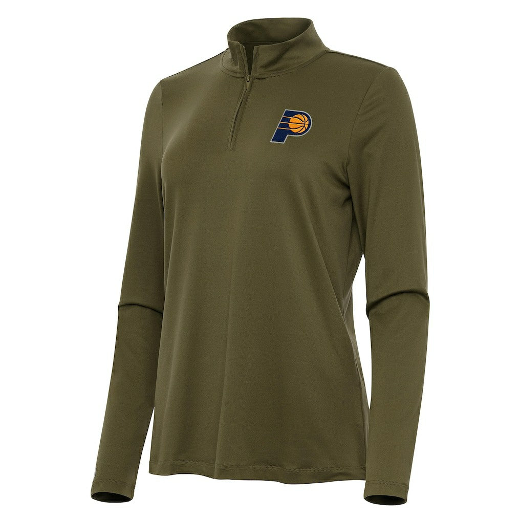 Olive Indiana Pacers Antigua Women's Reprocess Quarter-Zip Top | NBA