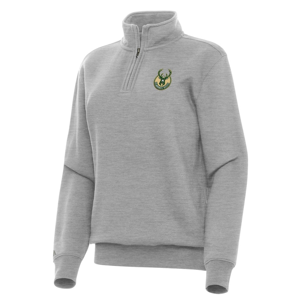 Heather Gray Milwaukee Bucks Antigua Women's Victory Quarter-Zip Sweatshirt | NBA