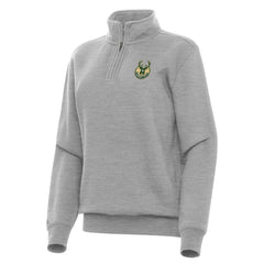 Heather Gray Milwaukee Bucks Antigua Women's Victory Quarter-Zip Sweatshirt | NBA