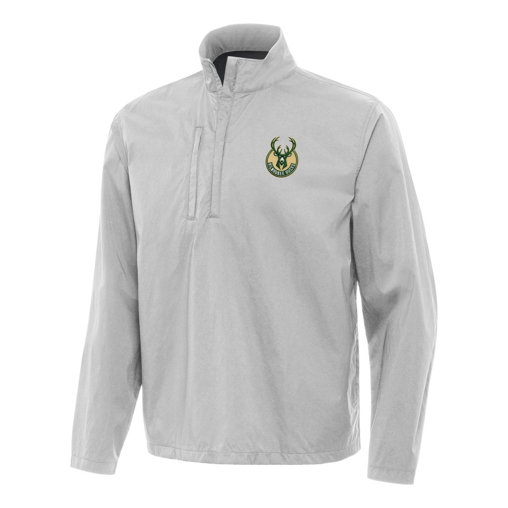 Heather Gray Milwaukee Bucks Antigua Brisk Quarter-Zip Windbreaker | NBA