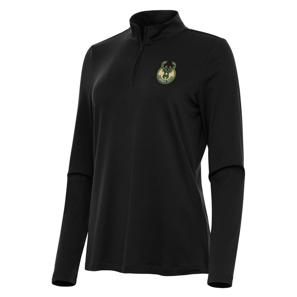 Black Milwaukee Bucks Antigua Women's Reprocess Quarter-Zip Top | NBA