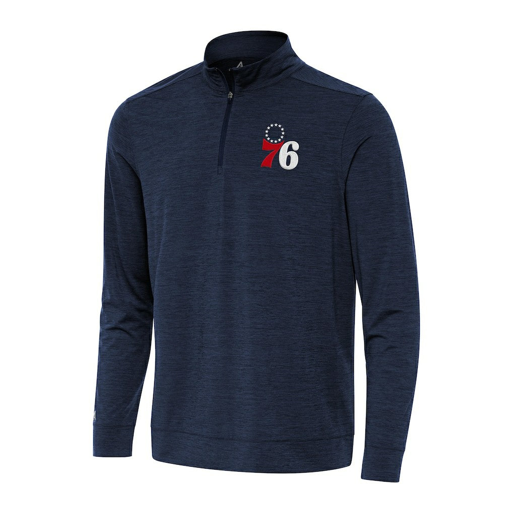 Heather Navy Philadelphia 76ers Antigua Bright Quarter-Zip Top | NBA