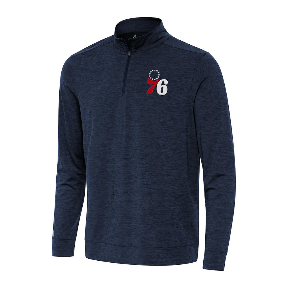 Heather Navy Philadelphia 76ers Antigua Bright Quarter-Zip Top | NBA