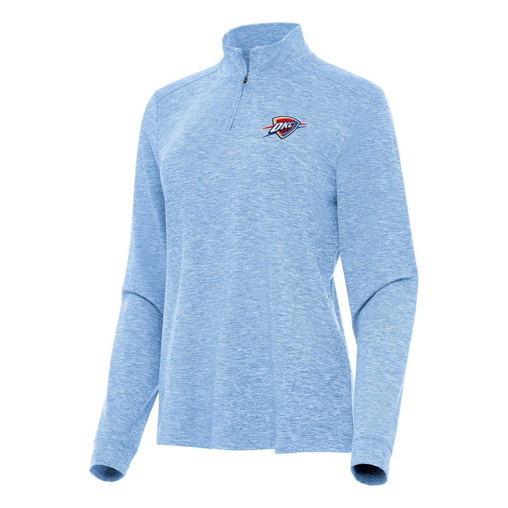 Heather Powder Blue Oklahoma City Thunder Antigua Women's Mentor Quarter-Zip Mock Long Sleeve Top | NBA