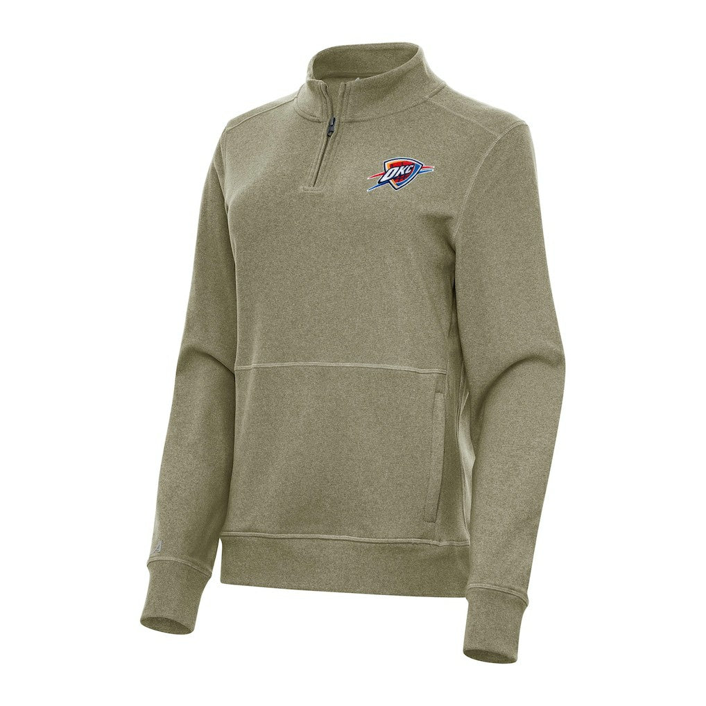 Olive Oklahoma City Thunder Antigua Women's Crush Quarter-Zip Fleece Sweatshirt | NBA
