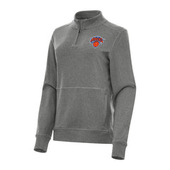 Heather Black New York Knicks Antigua Women's Crush Quarter-Zip Fleece Sweatshirt | NBA