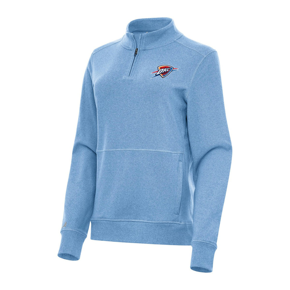 Heather Powder Blue Oklahoma City Thunder Antigua Women's Crush Quarter-Zip Fleece Sweatshirt | NBA