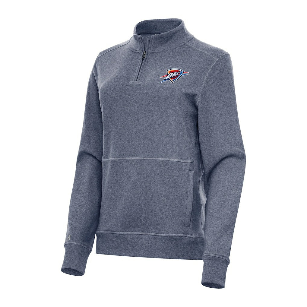 Heather Navy Oklahoma City Thunder Antigua Women's Crush Quarter-Zip Fleece Sweatshirt | NBA