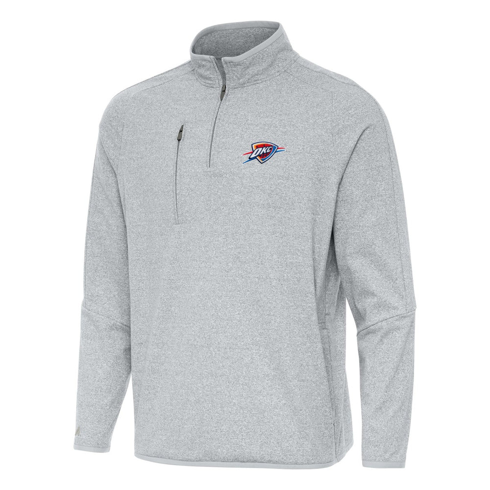 Heather Gray Oklahoma City Thunder Antigua Certain Quarter-Zip Tri-Blend Sweatshirt | NBA
