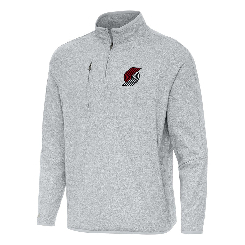 Heather Gray Portland Trail Blazers Antigua Certain Quarter-Zip Tri-Blend Sweatshirt | NBA