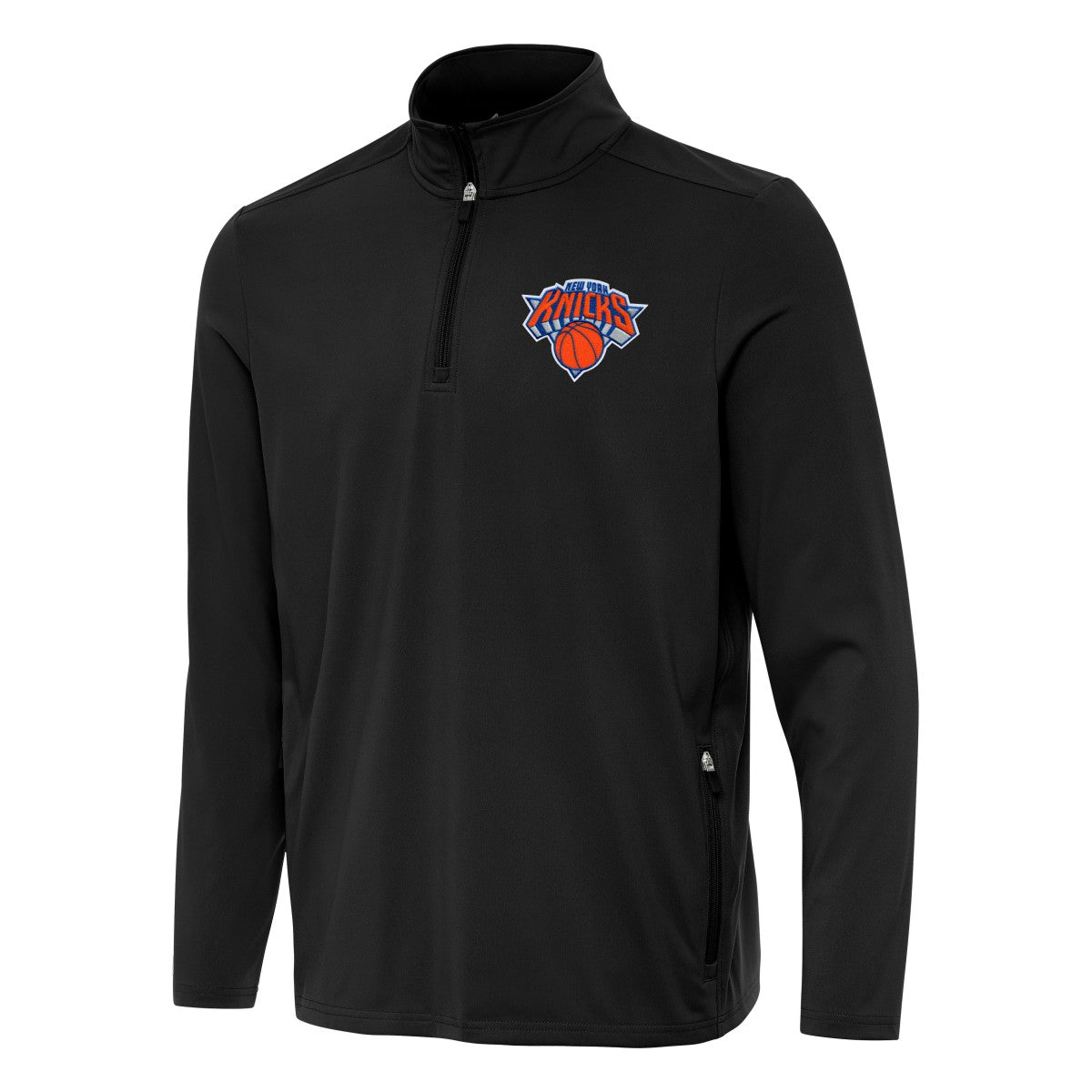 Black New York Knicks Antigua Perilous Quarter-Zip Sweatshirt | NBA