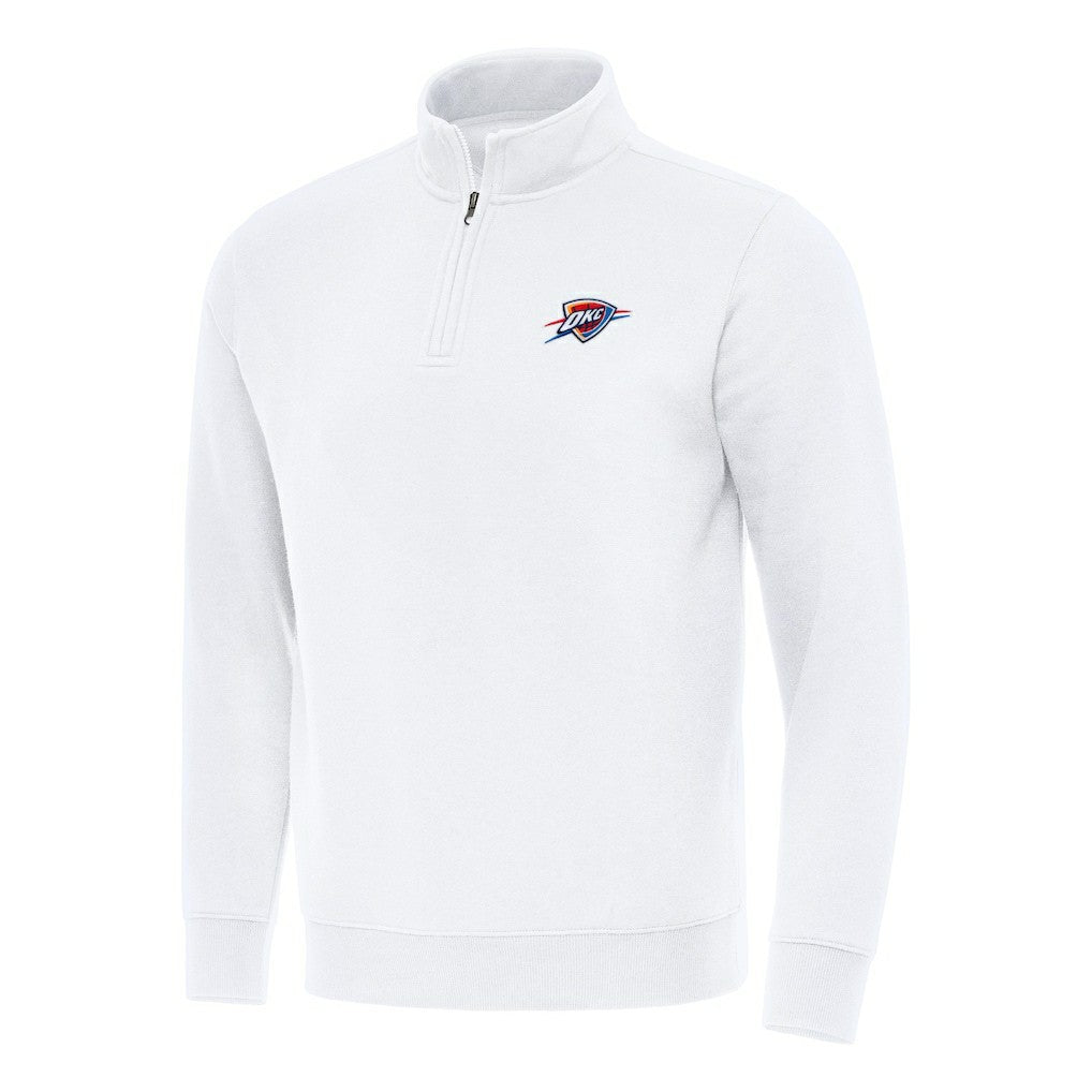 White Oklahoma City Thunder Antigua Victory Quarter-Zip Mock Sweatshirt | NBA