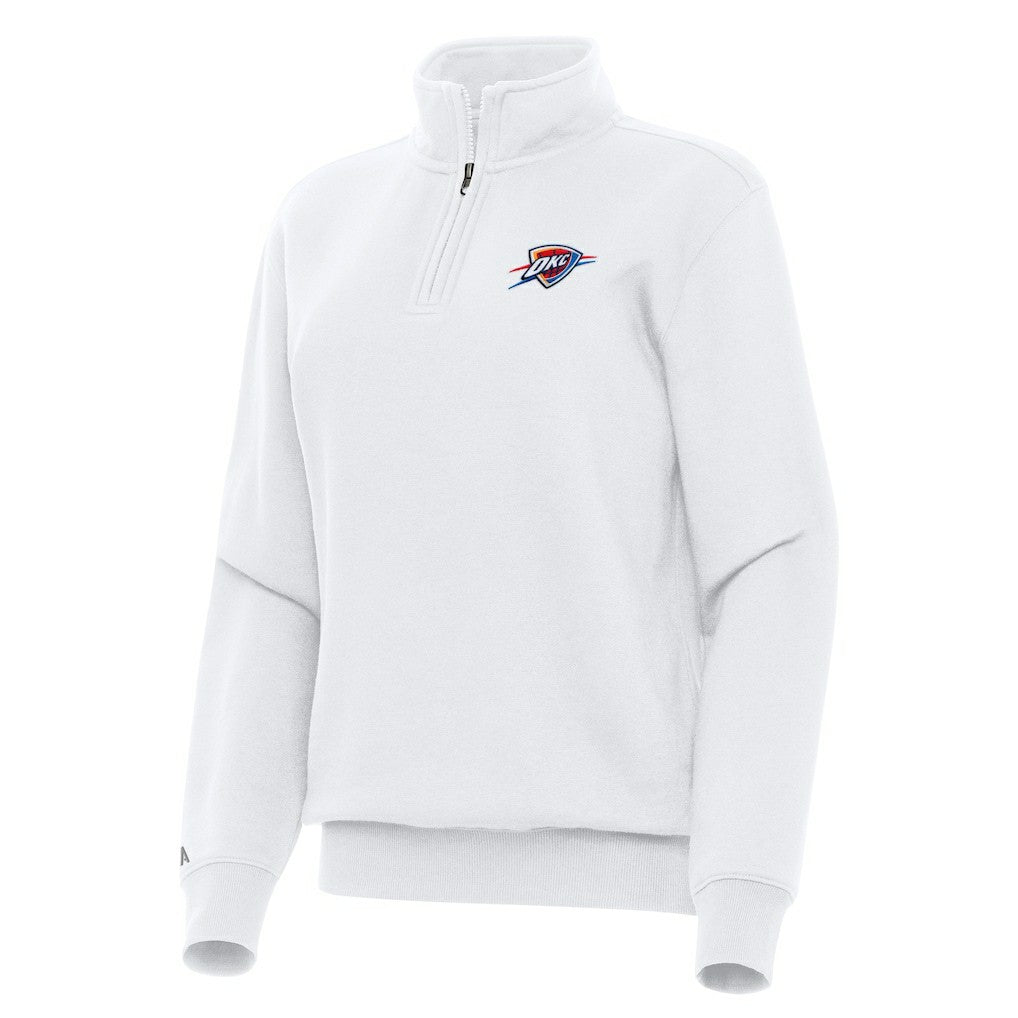 White Oklahoma City Thunder Antigua Women's Victory Quarter-Zip Sweatshirt | NBA