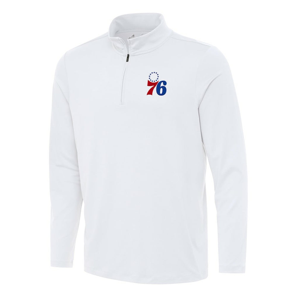 White Philadelphia 76ers Antigua Reprocess Quarter-Zip Top | NBA