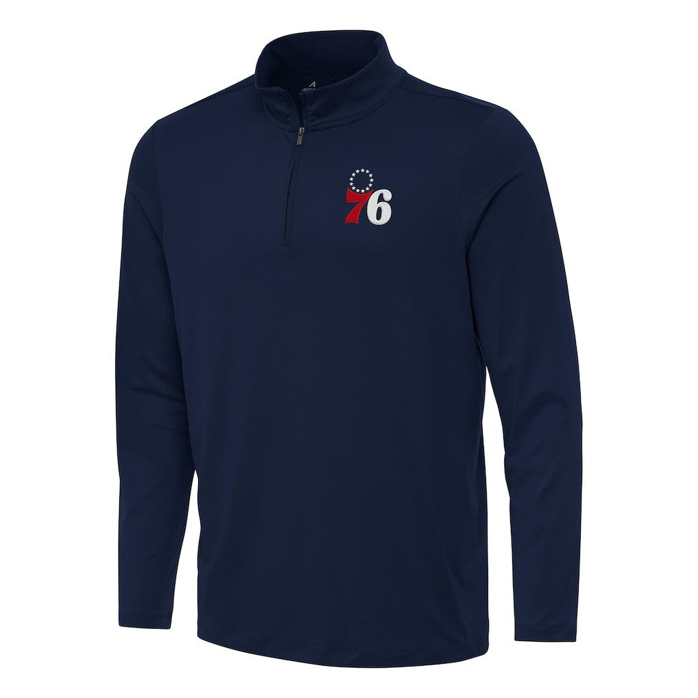 Navy Philadelphia 76ers Antigua Reprocess Quarter-Zip Top | NBA