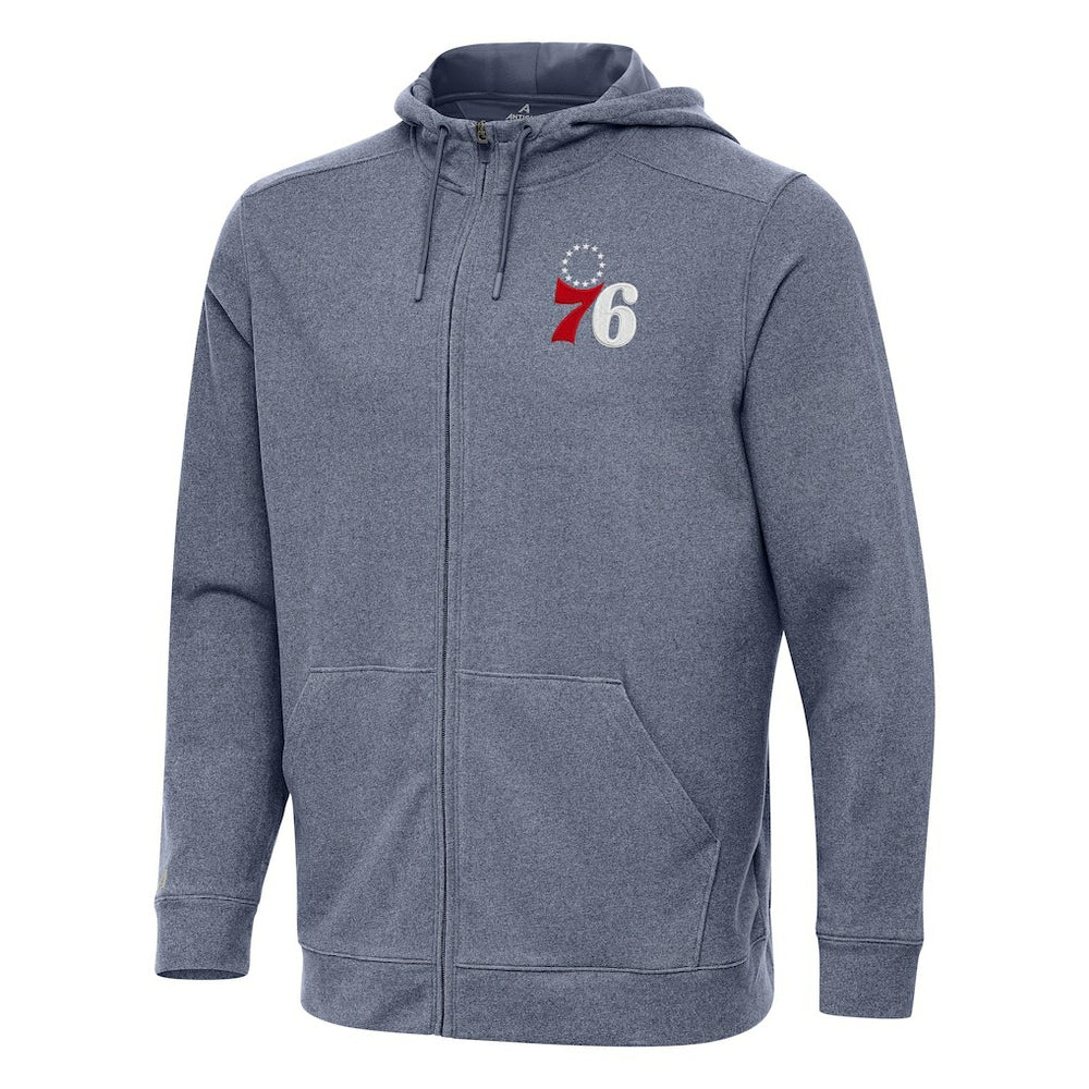 Heather Navy Philadelphia 76ers Antigua Effortless Full-Zip Hoodie Jacket | NBA