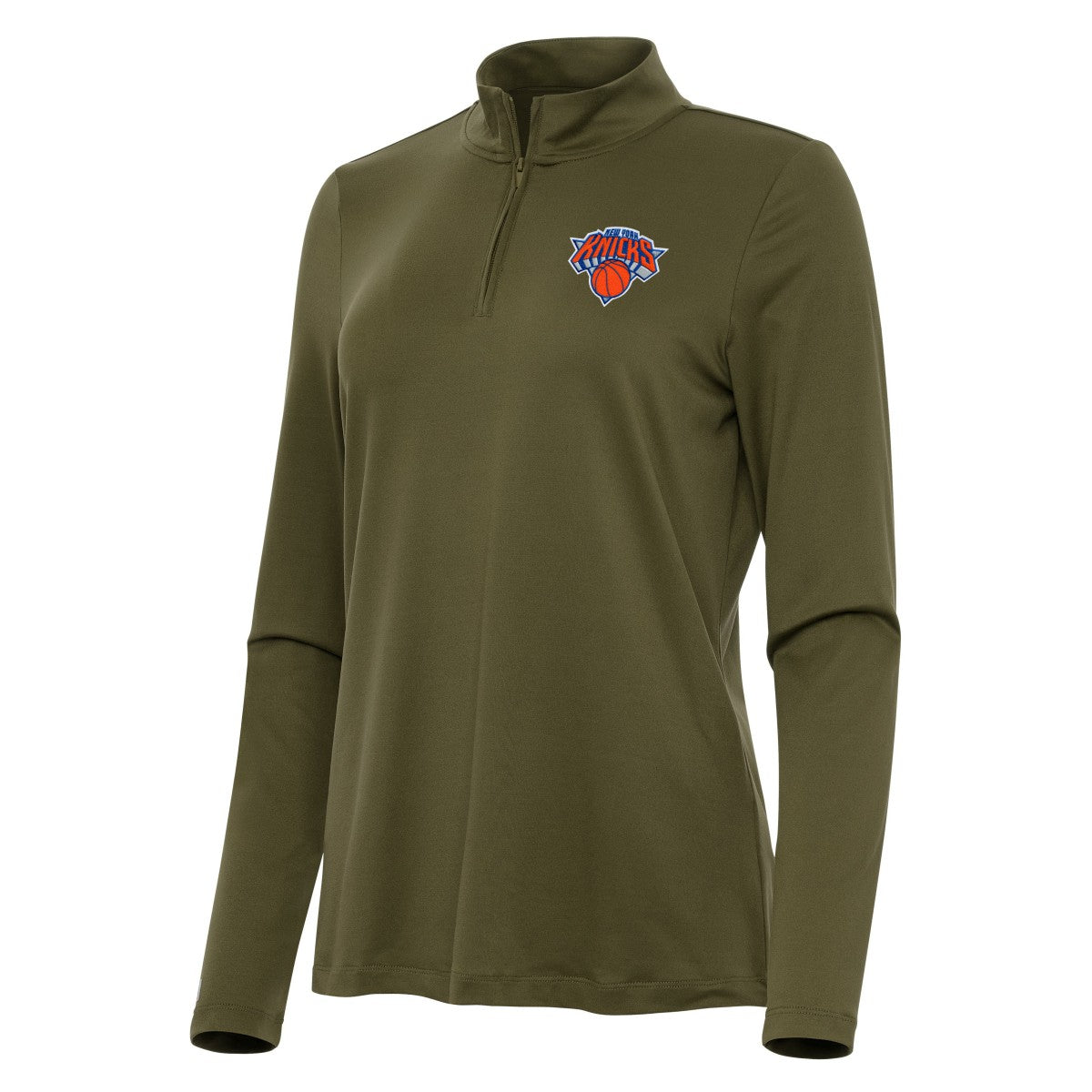 Olive New York Knicks Antigua Women's Reprocess Quarter-Zip Top | NBA
