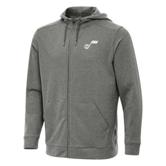 Heather Charcoal Utah Jazz Antigua Effortless Full-Zip Hoodie Jacket | NBA