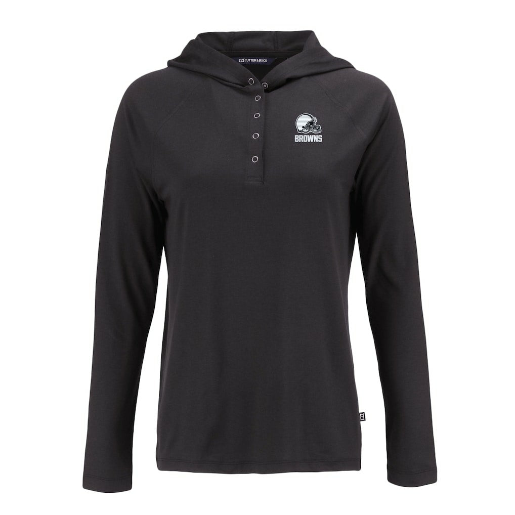 Cleveland Browns Cutter & Buck Women's Coastline Epic Comfort Eco Recycled Quarter-Snap Long Sleeve Hoodie T-Shirt | NFL Online