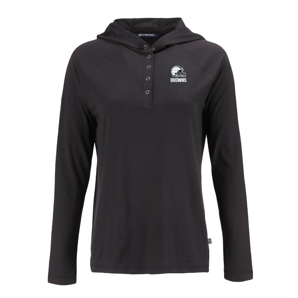 Cleveland Browns Cutter & Buck Women's Coastline Epic Comfort Eco Recycled Quarter-Snap Long Sleeve Hoodie T-Shirt | NFL Online