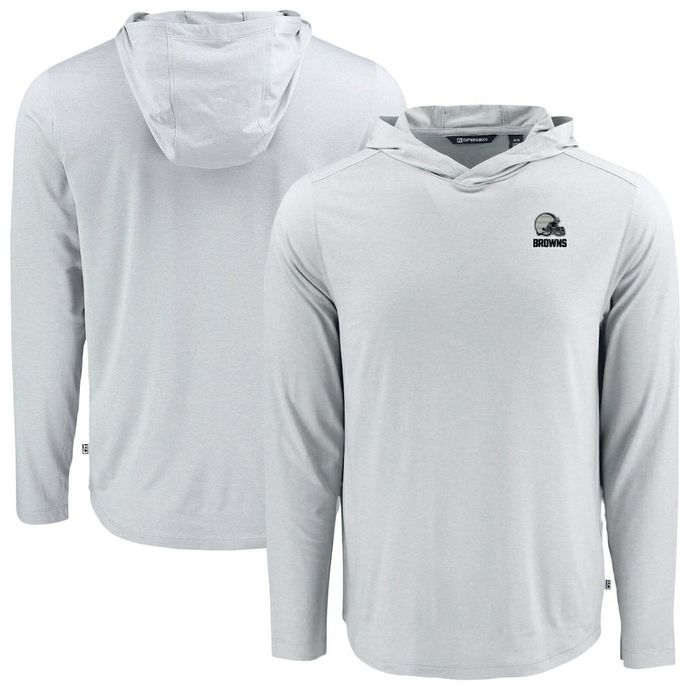 Cleveland Browns Cutter & Buck Coastline Epic Comfort Eco Recycled Long Sleeve Hooded T-Shirt | NFL Sale