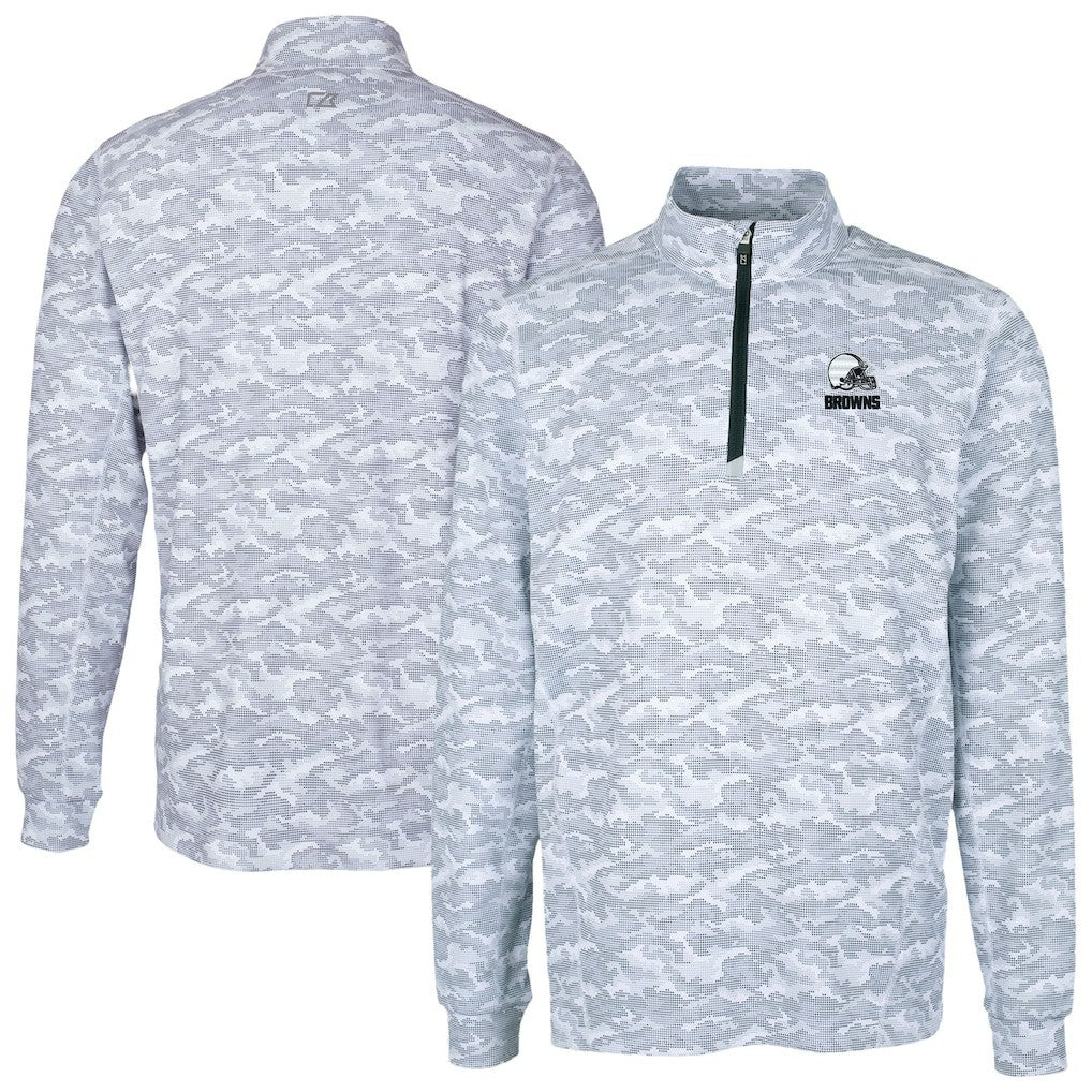 Cleveland Browns Cutter & Buck Big & Tall Traverse Stretch Eco Camo Print Quarter-Zip Top | NFL Discount