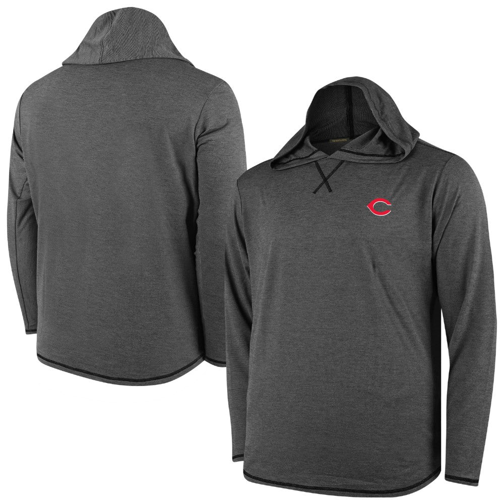 Cincinnati Reds Butter Stripe Tri-Blend Long Sleeve Hoodie T-Shirt - Black - MLB Hoodies