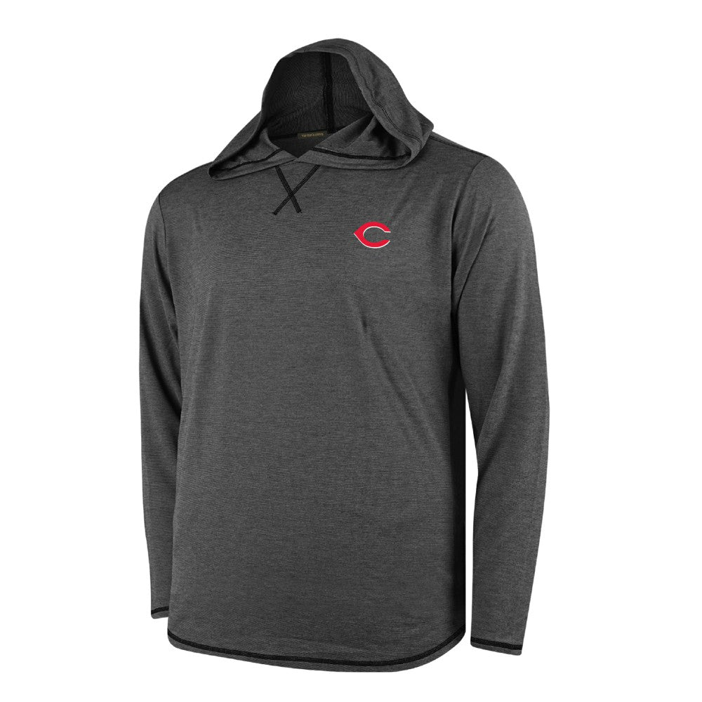 Cincinnati Reds Butter Stripe Tri-Blend Long Sleeve Hoodie T-Shirt - Black - MLB Hoodies