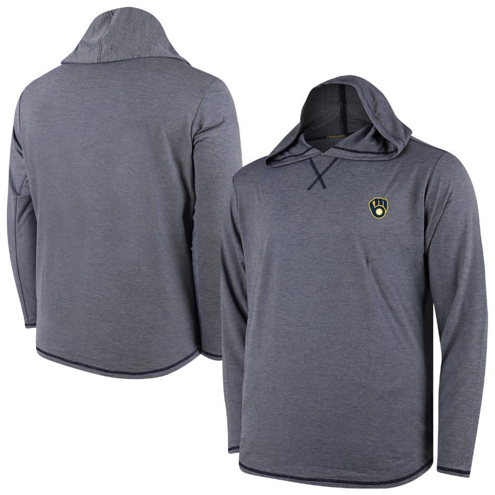 Milwaukee Brewers Butter Stripe Tri-Blend Long Sleeve Hoodie T-Shirt - Navy - MLB Hoodies