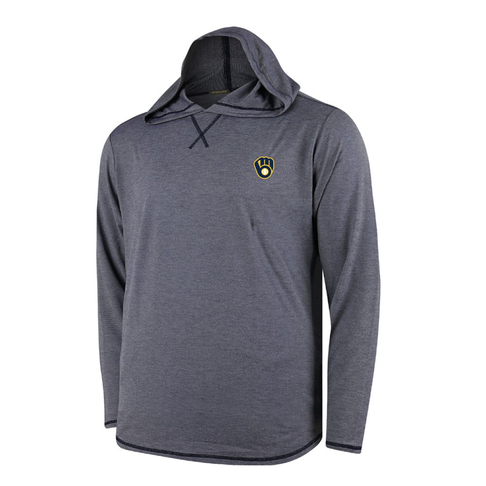 Milwaukee Brewers Butter Stripe Tri-Blend Long Sleeve Hoodie T-Shirt - Navy - MLB Hoodies