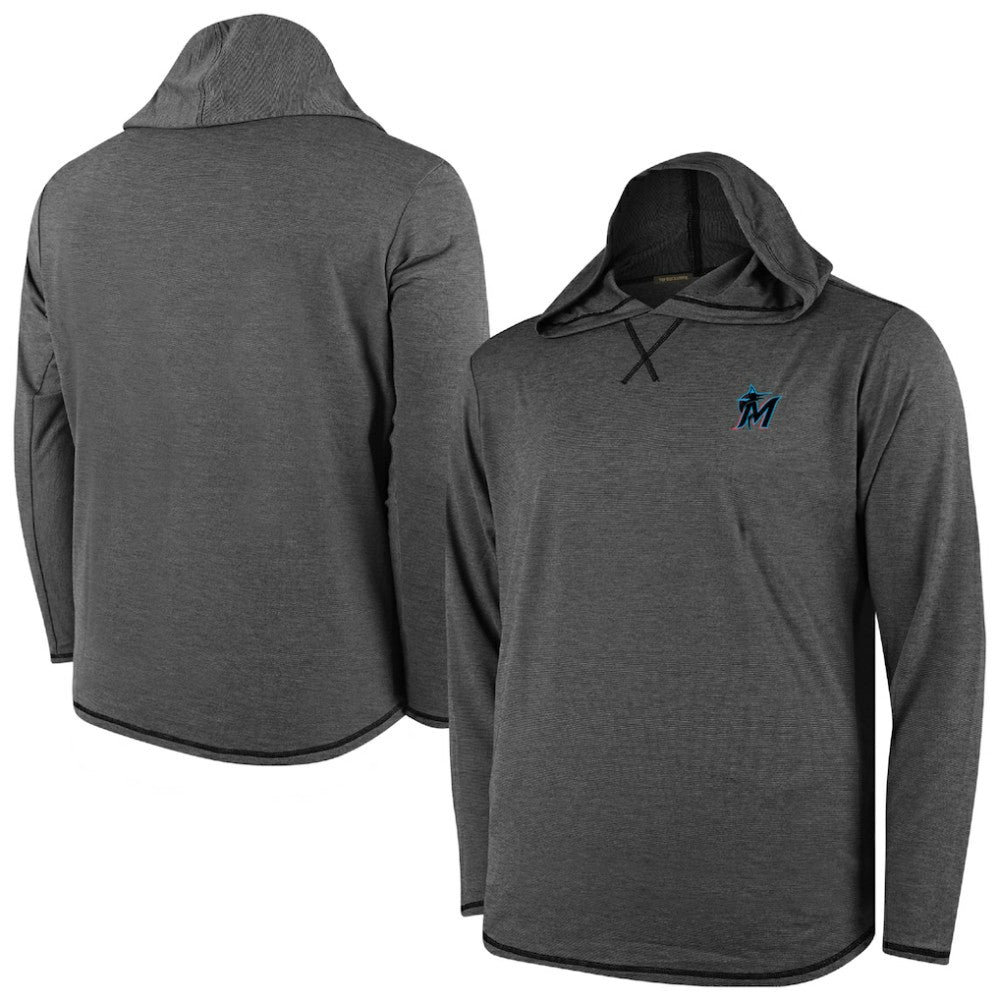 Miami Marlins Butter Stripe Tri-Blend Long Sleeve Hoodie T-Shirt - Black - MLB Hoodies