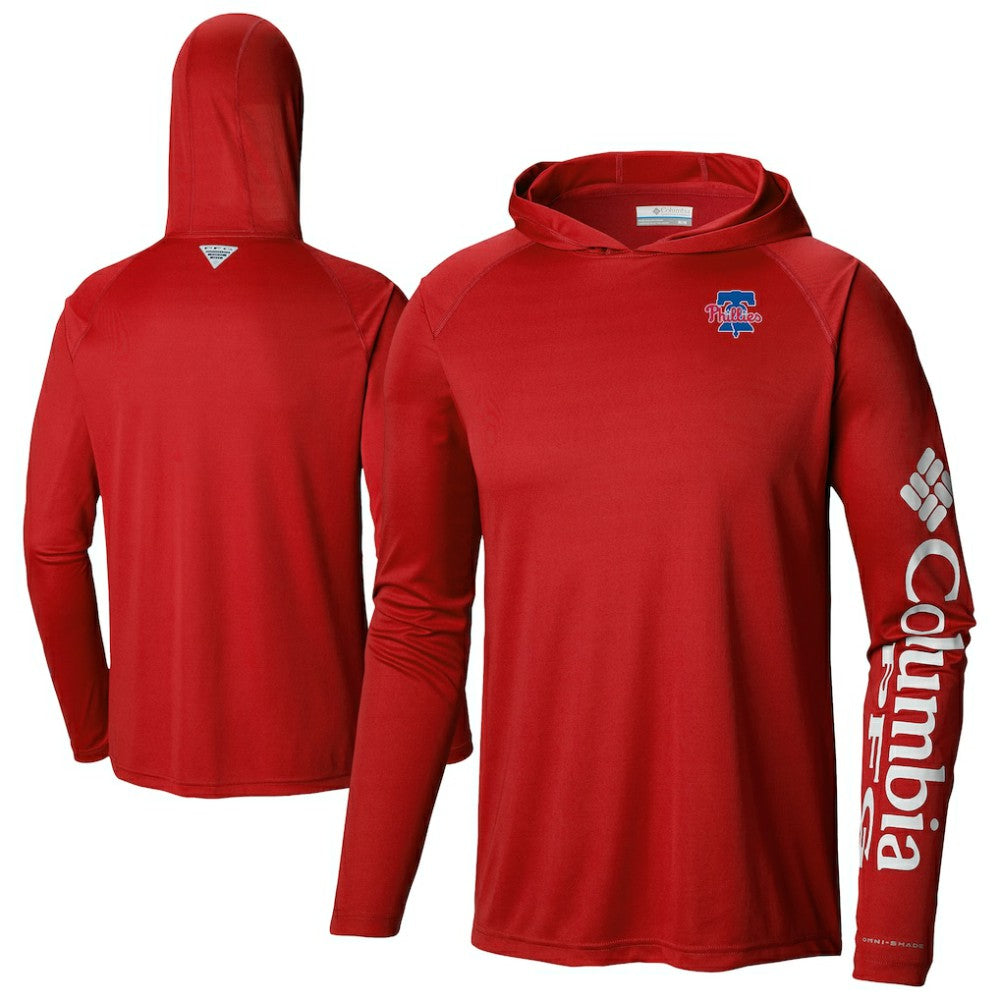 Philadelphia Phillies Columbia Omni-Wick Terminal Tackle Raglan Long Sleeve Hoodie T-Shirt - MLB Hoodies