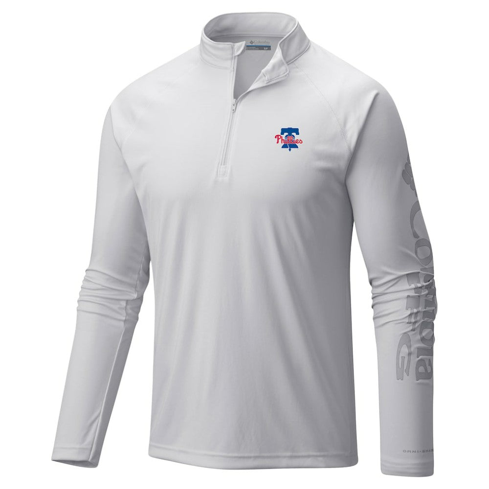 Philadelphia Phillies Columbia Terminal Tackle Raglan Omni-Shade Quarter-Zip Pullover Top - MLB Pullover