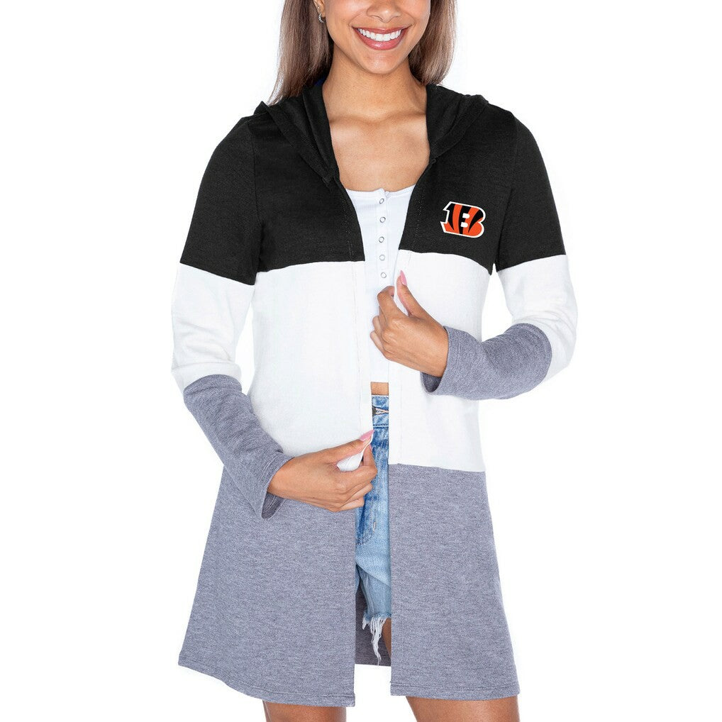 Cincinnati Bengals Gameday Couture Women's Tri-Blend Color Block Lightweight Cardigan Hoodie | NFL Hot