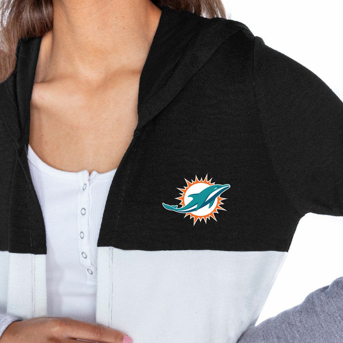 Miami Dolphins Gameday Couture Women's Tri-Blend Color Block Lightweight Cardigan Hoodie | NFL Sale