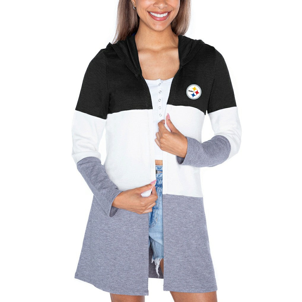 Pittsburgh Steelers Gameday Couture Women's Tri-Blend Color Block Lightweight Cardigan Hoodie | NFL New