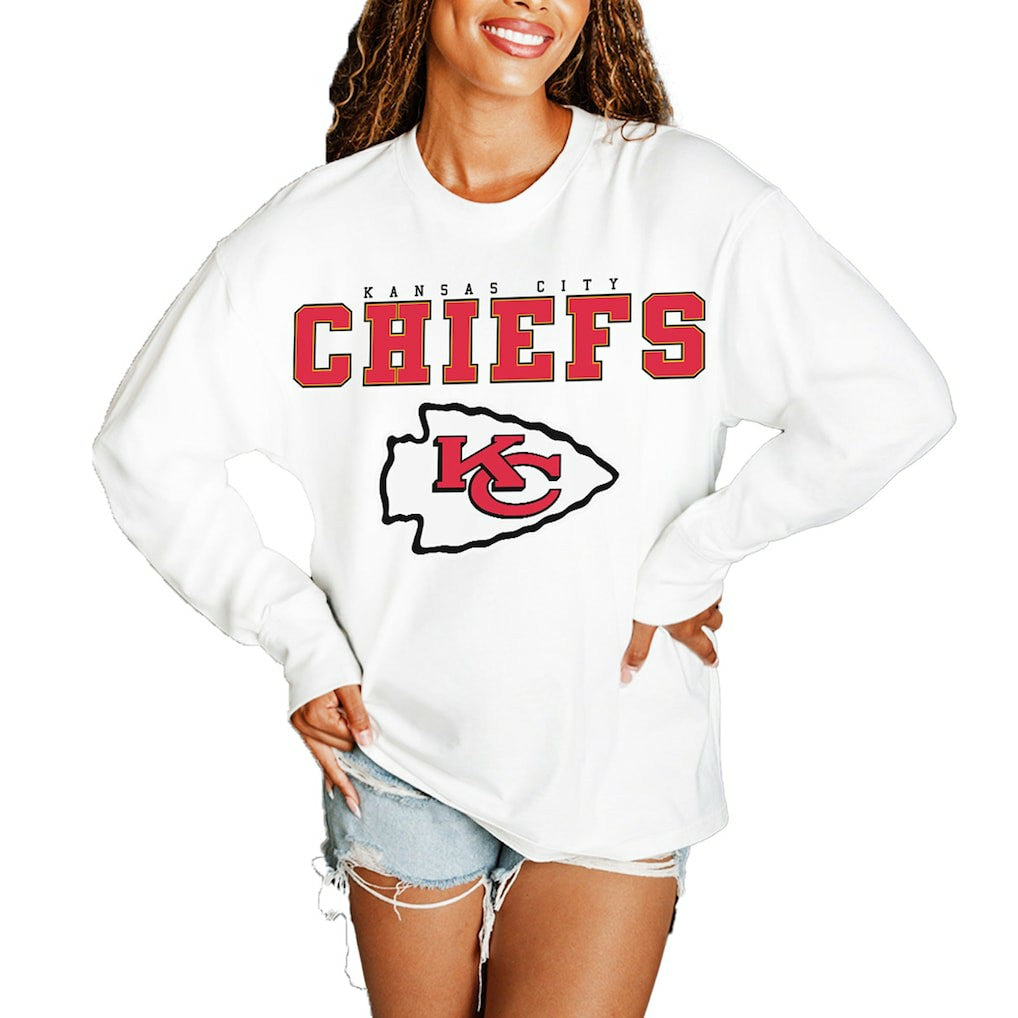 Kansas City Chiefs Gameday Couture Women's Big Goals Oversized Long Sleeve T-Shirt | NFL Hot