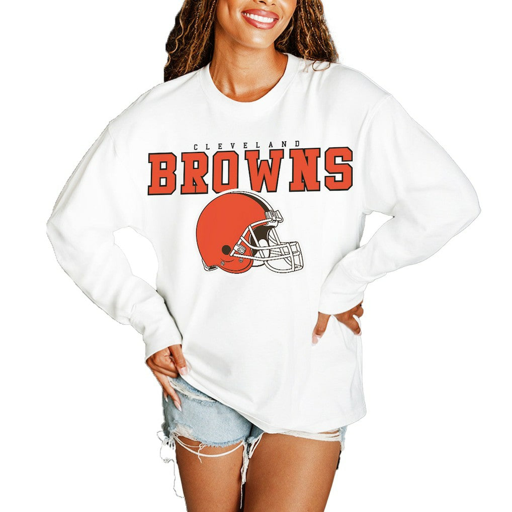 Cleveland Browns Gameday Couture Women's Big Goals Oversized Long Sleeve T-Shirt | NFL On sale