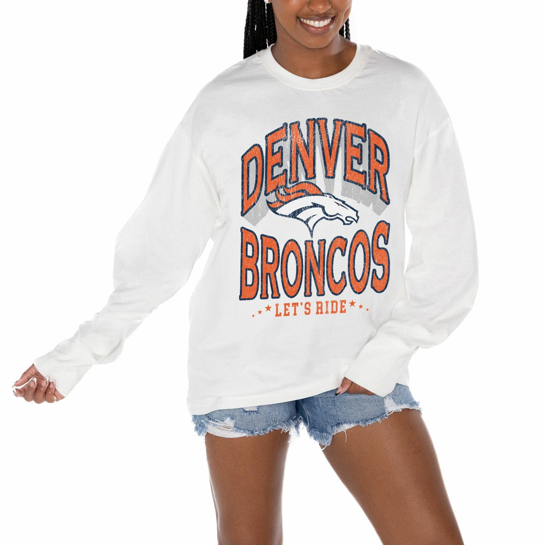 Denver Broncos Gameday Couture Women's Time Out Oversized Long Sleeve T-Shirt | NFL Discount