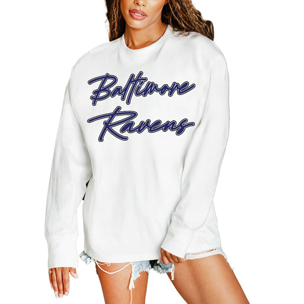 Baltimore Ravens Gameday Couture Women's Classic Comeback Oversized Long Sleeve T-Shirt | NFL Hot