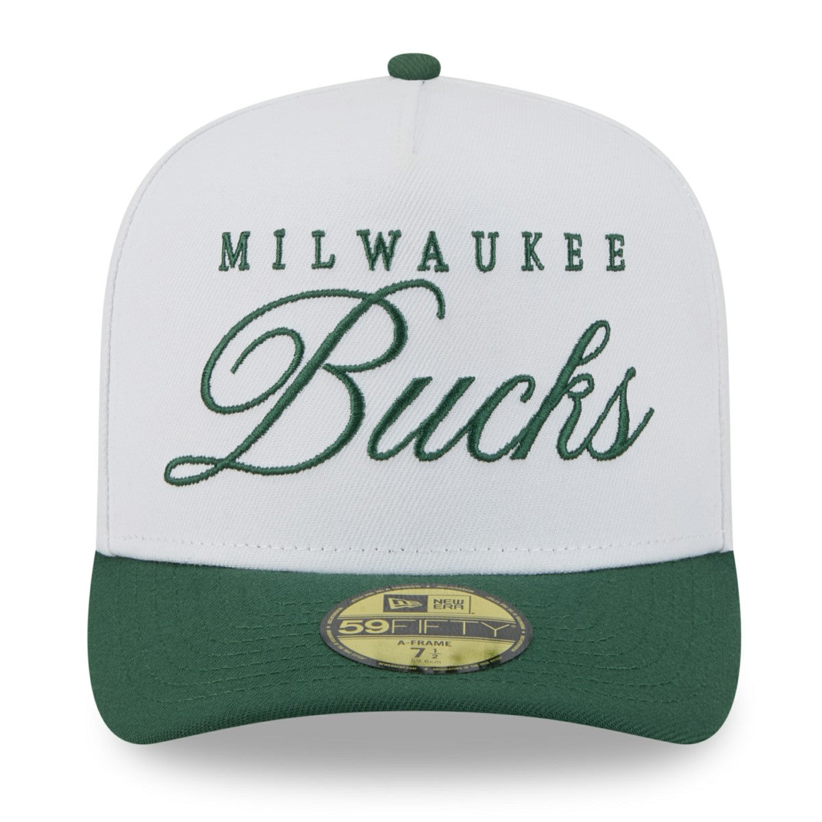 White/Hunter Green Milwaukee Bucks 2025 NBA Draft A-Frame 59FIFTY Fitted Hat | NBA